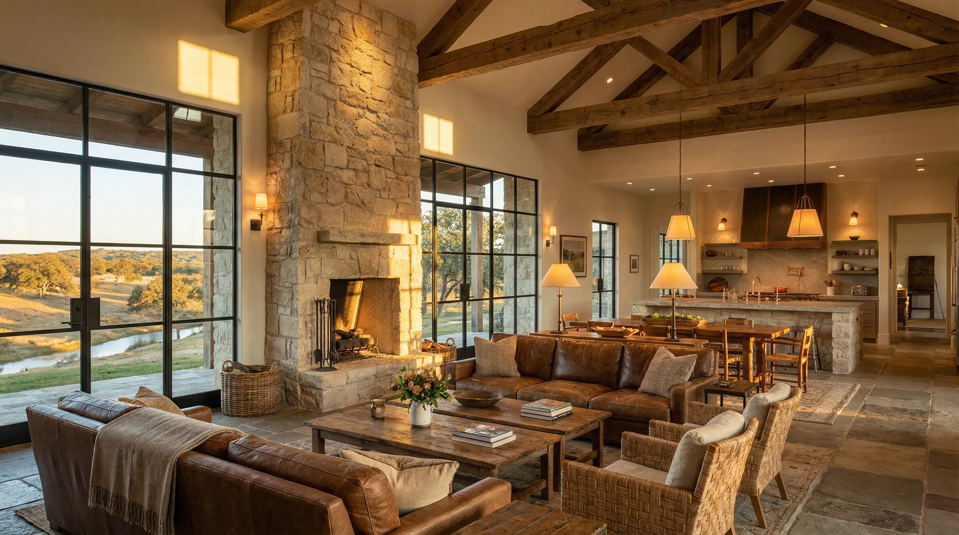 Custom Texas ranch home interior with Hill Country views