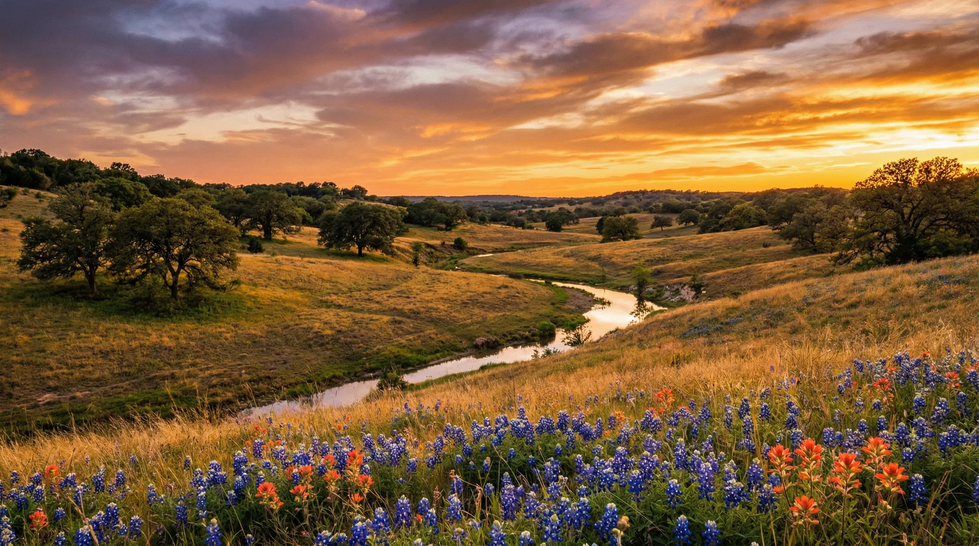 Texas Hill Country landscape at sunset