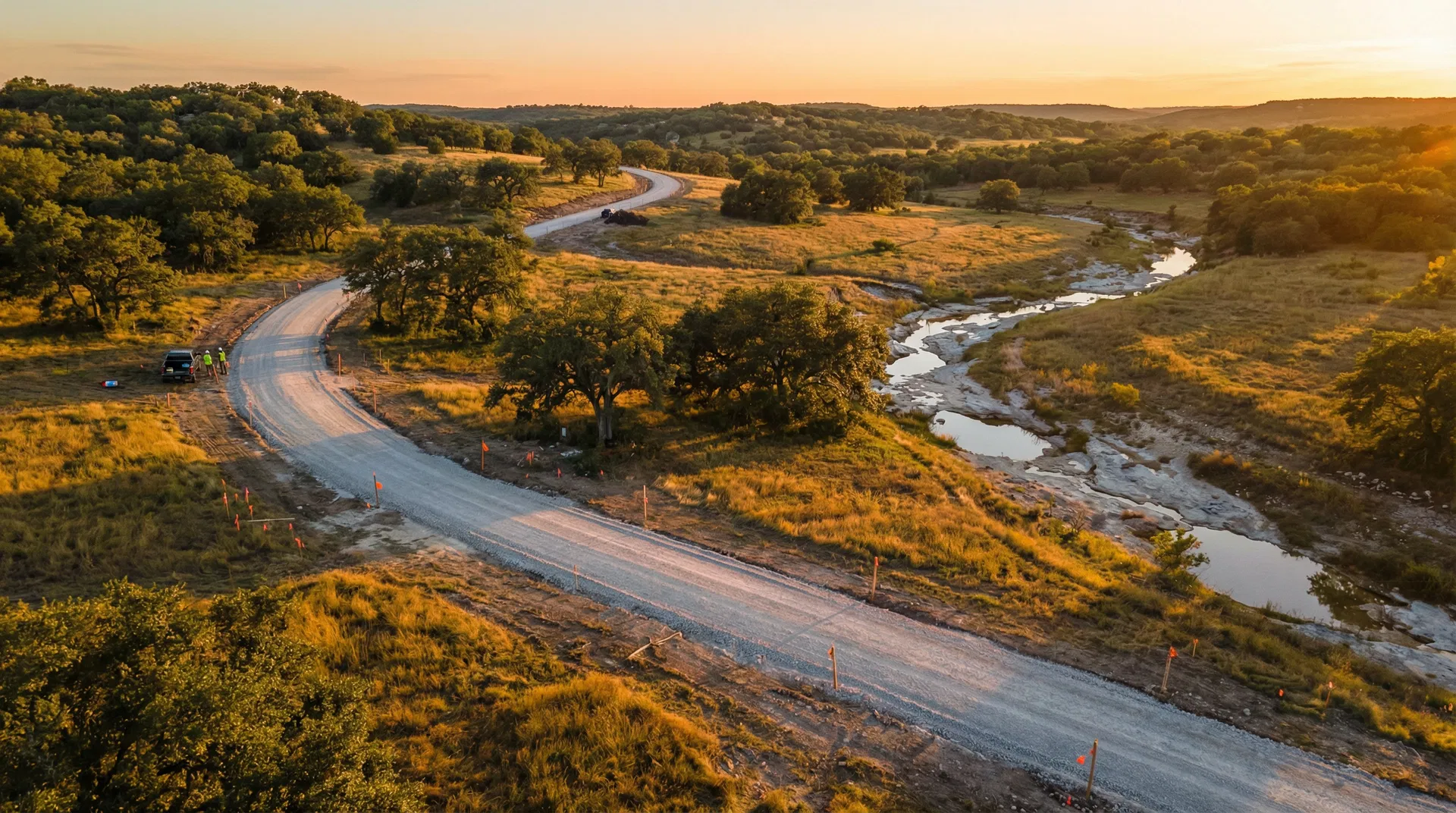 Aerial view of Texas Hill Country road planning