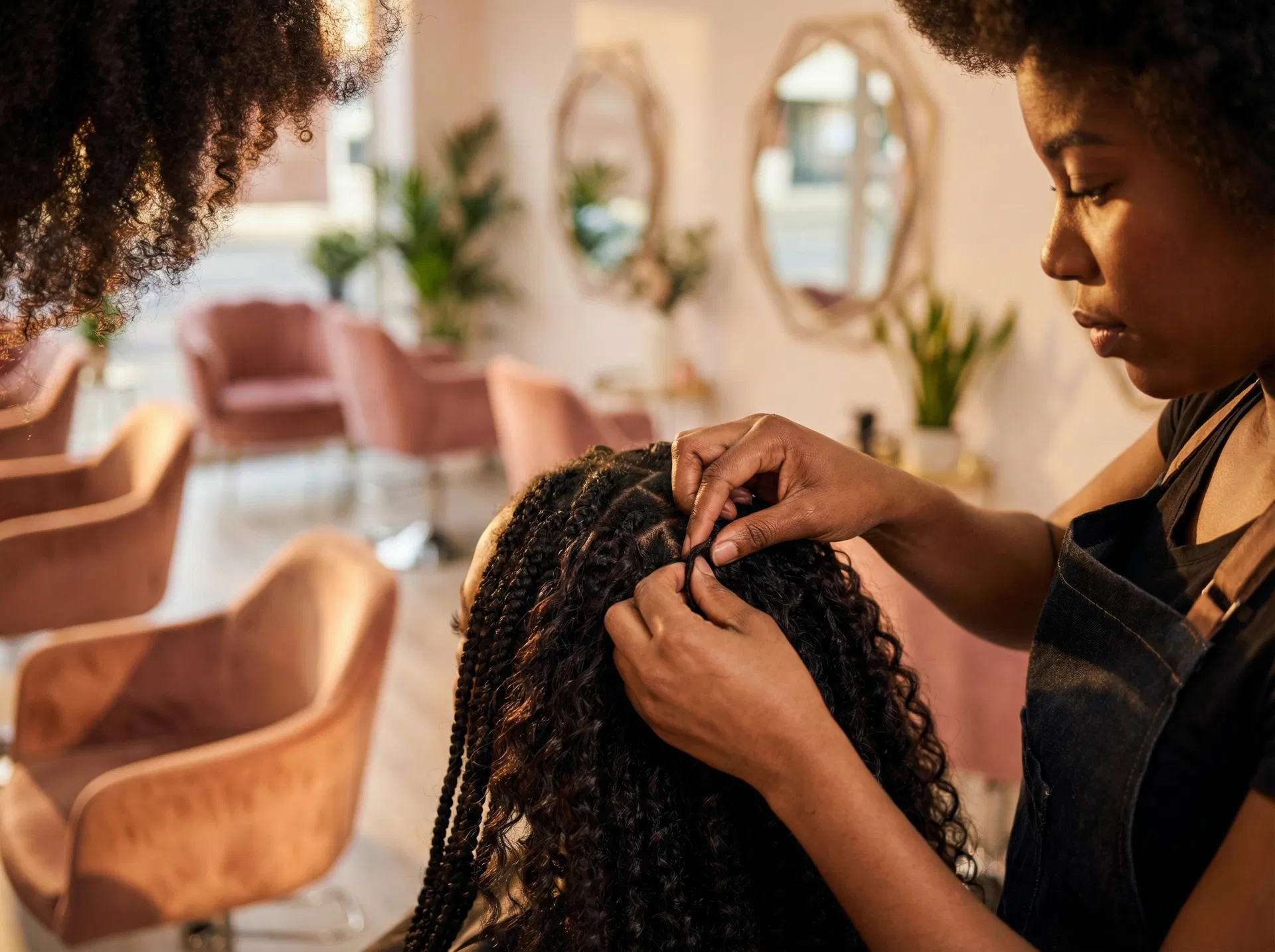 Braider working with a full schedule
