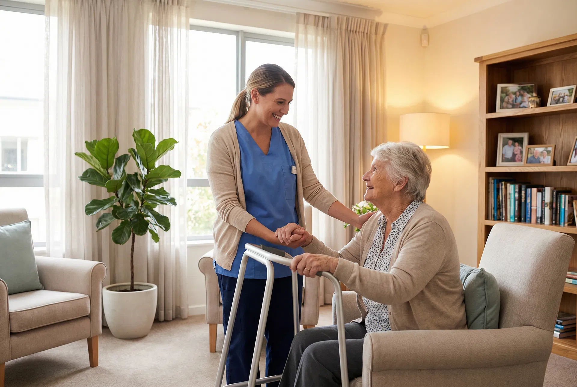 Pflegekraft betreut Patientin mit Fürsorge