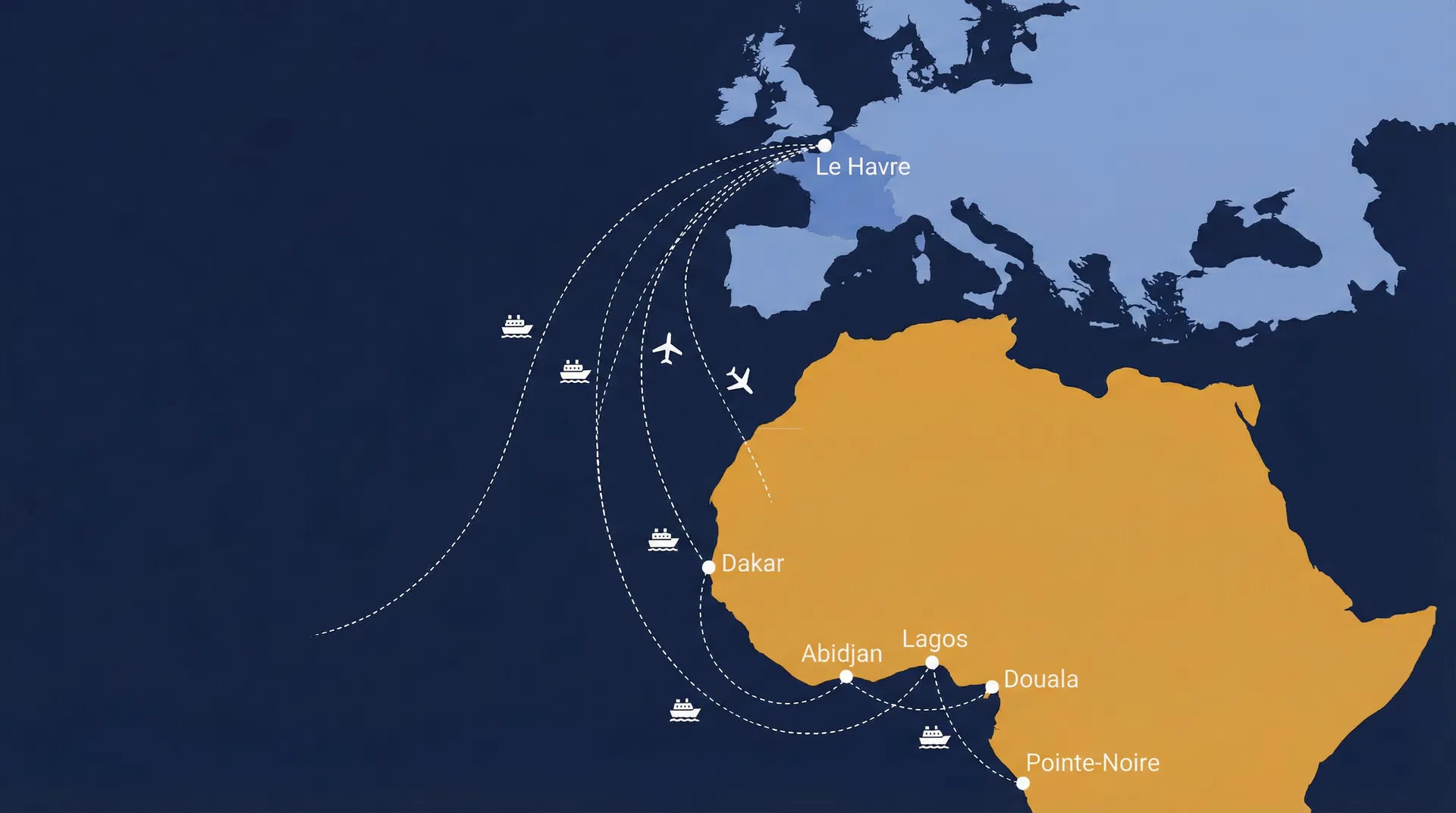 Carte des routes maritimes France-Afrique