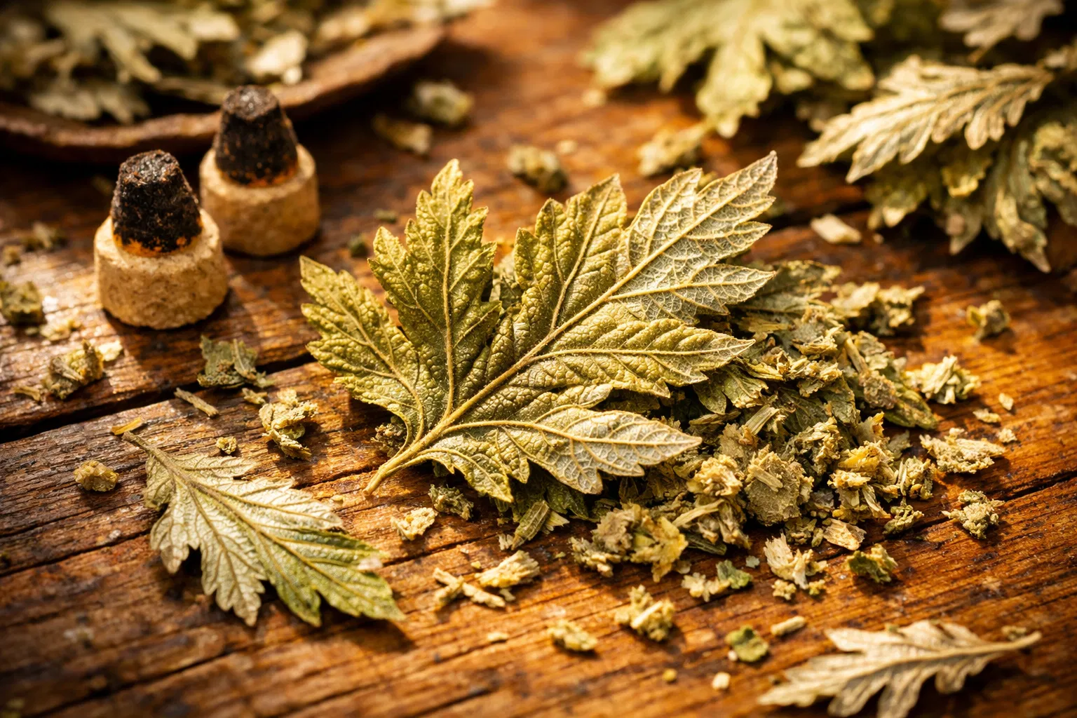 Dried mugwort leaves used in moxibustion