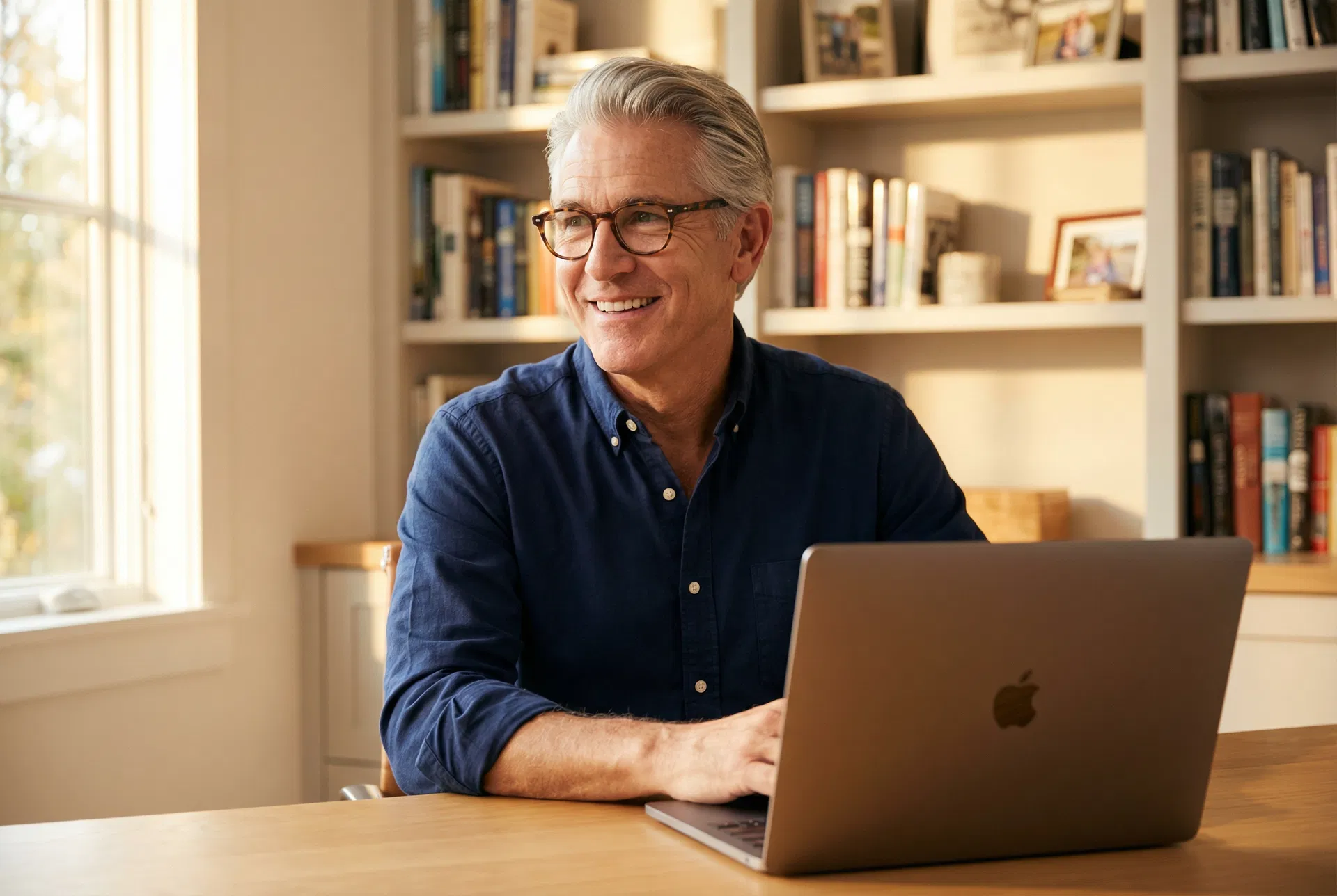 Confident professional in their 60s working at home office