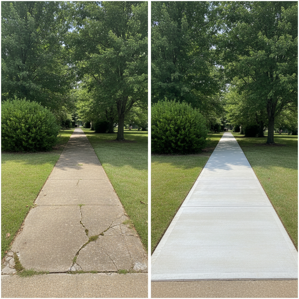 Completed concrete sidewalks work at a residential property in Decatur, AL