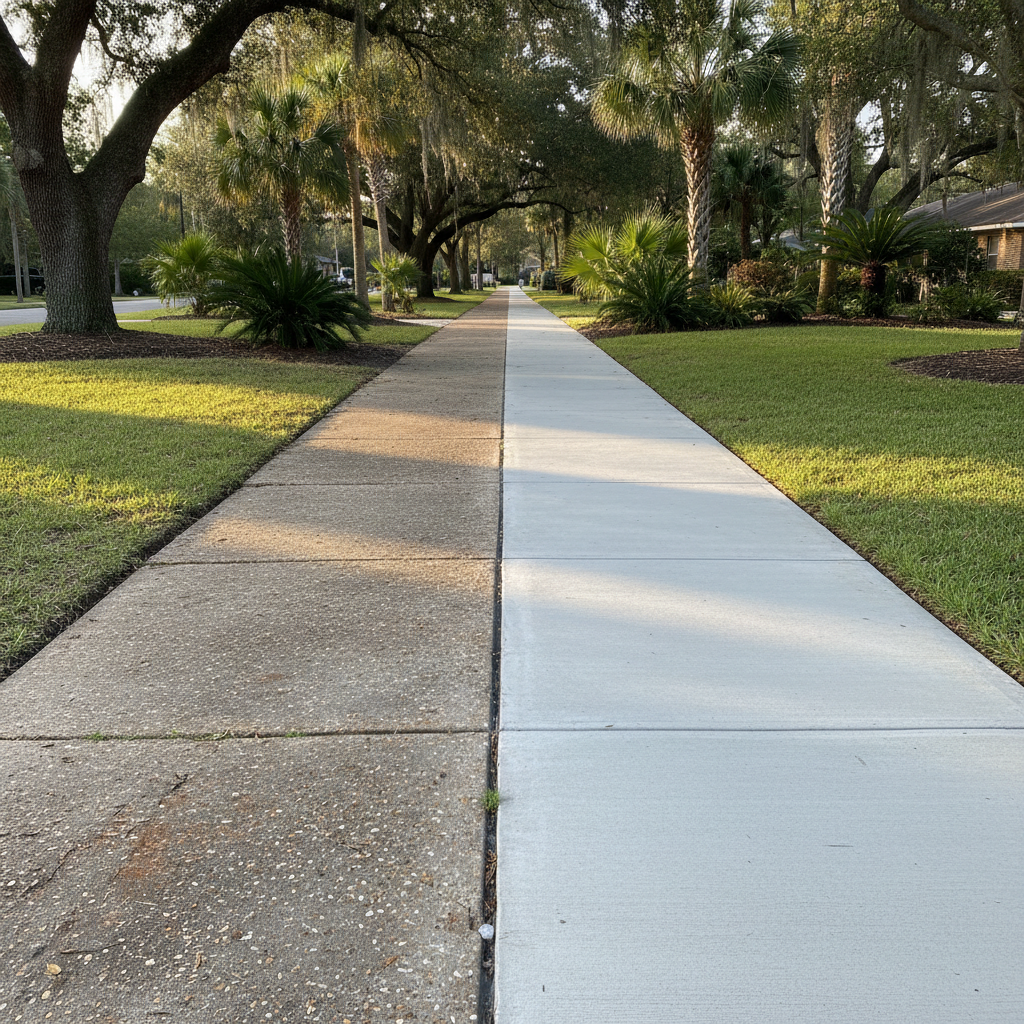 Completed concrete sidewalks work at a residential property in Mobile, AL