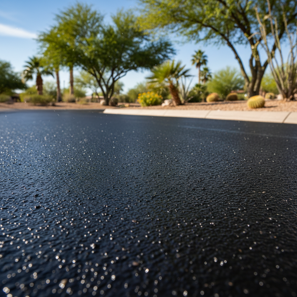 Completed asphalt sealcoating work at a residential property in Tempe, AZ