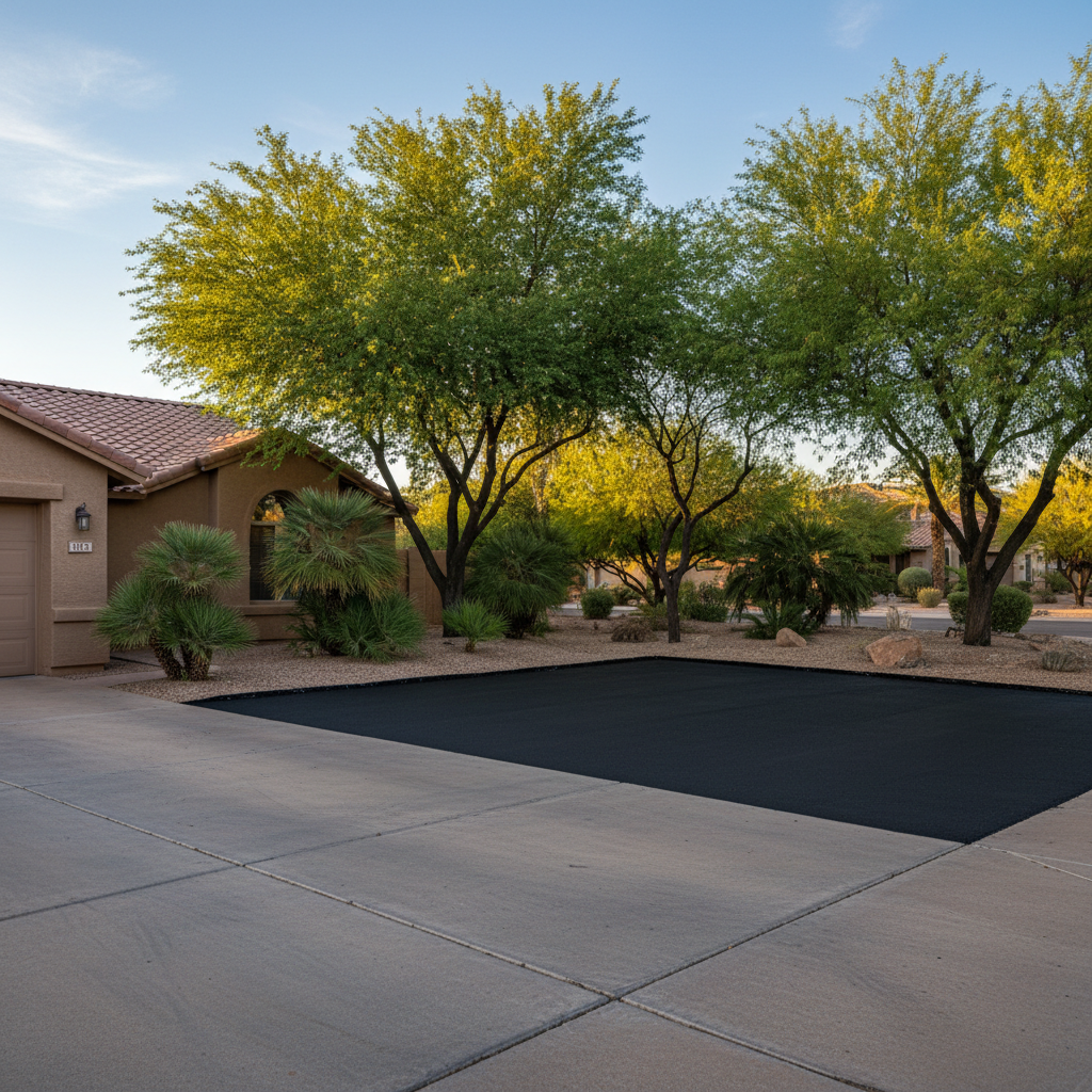 Completed asphalt repair work at a residential property in Mesa, AZ