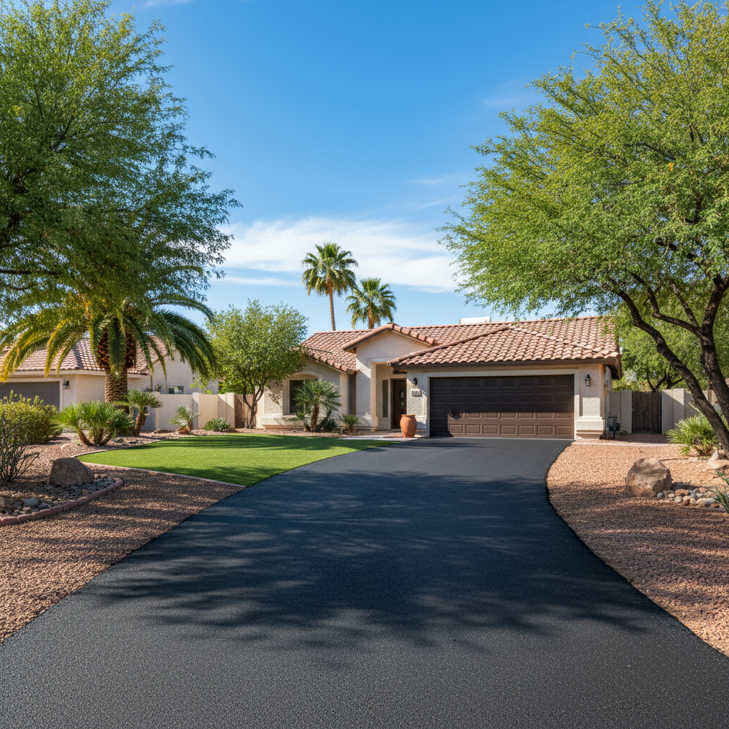 Completed driveway paving work at a residential property in Chandler, AZ