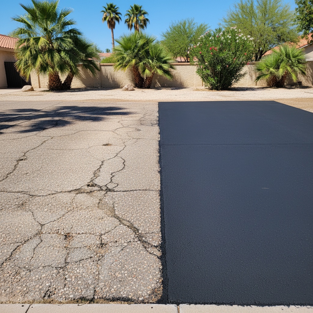 Completed asphalt patching work at a residential property in El Mirage, AZ