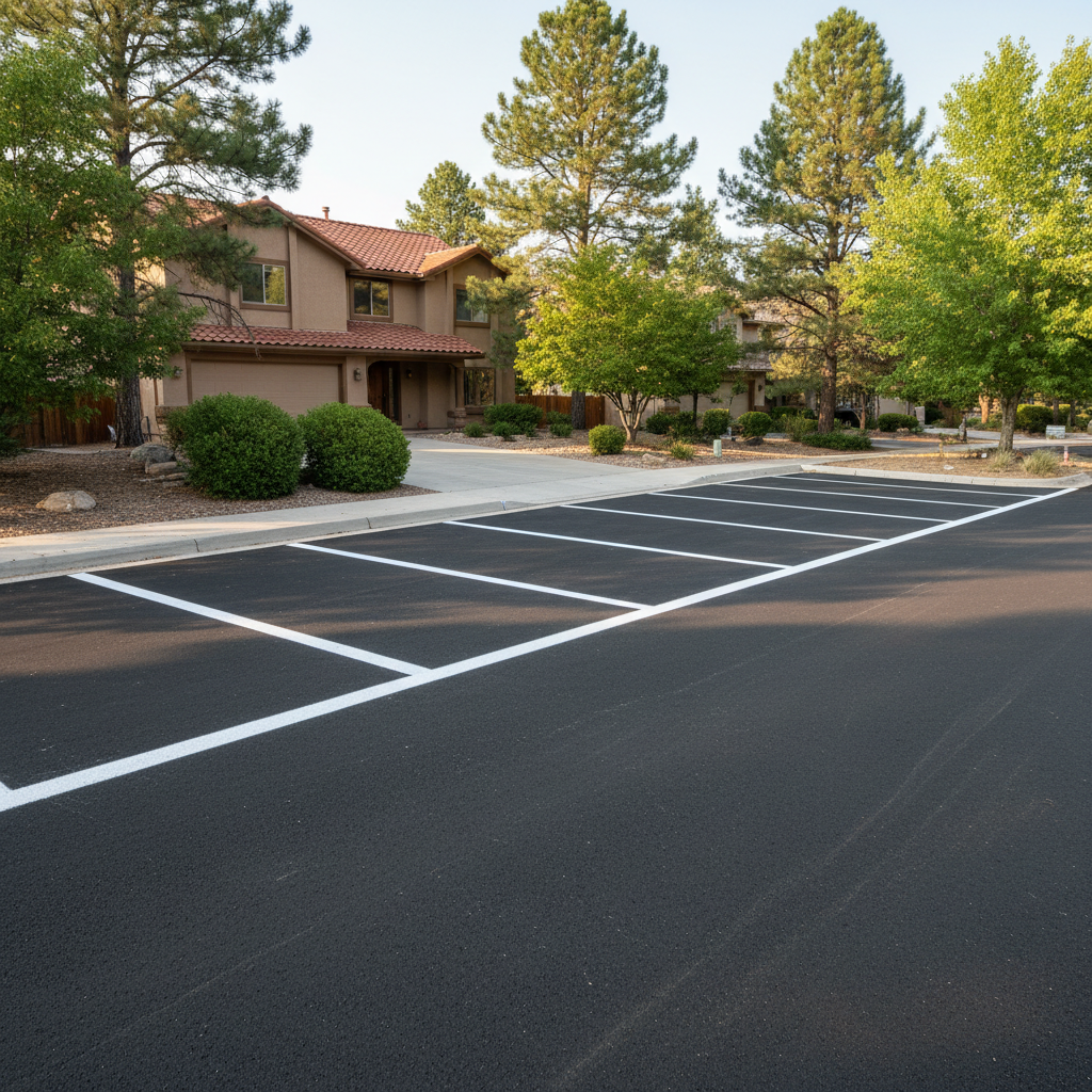 Completed asphalt striping work at a residential property in Flagstaff, AZ