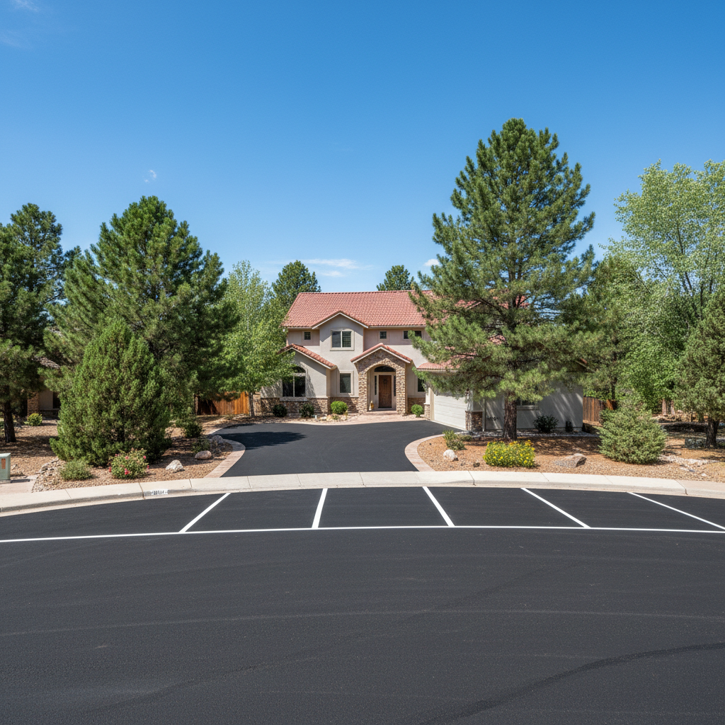 Completed asphalt striping work at a residential property in Flagstaff, AZ