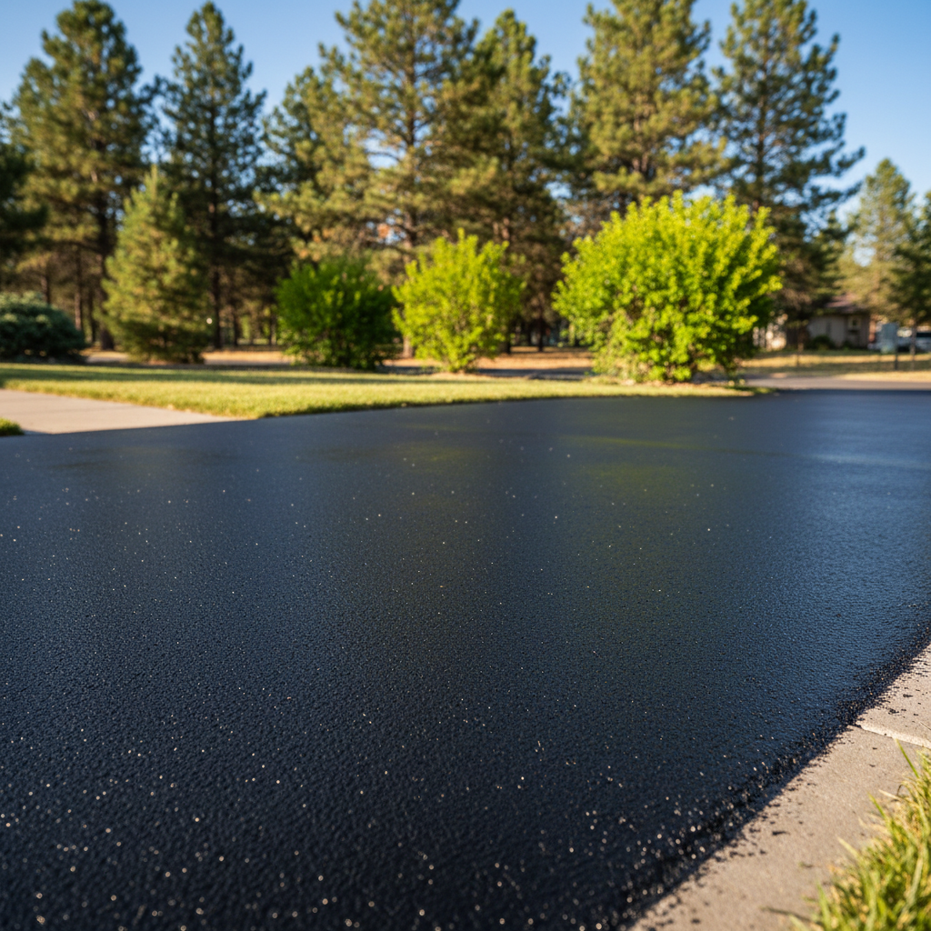 Completed asphalt sealcoating work at a residential property in Flagstaff, AZ