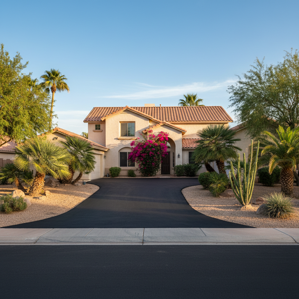 Completed driveway paving work at a residential property in Phoenix, AZ