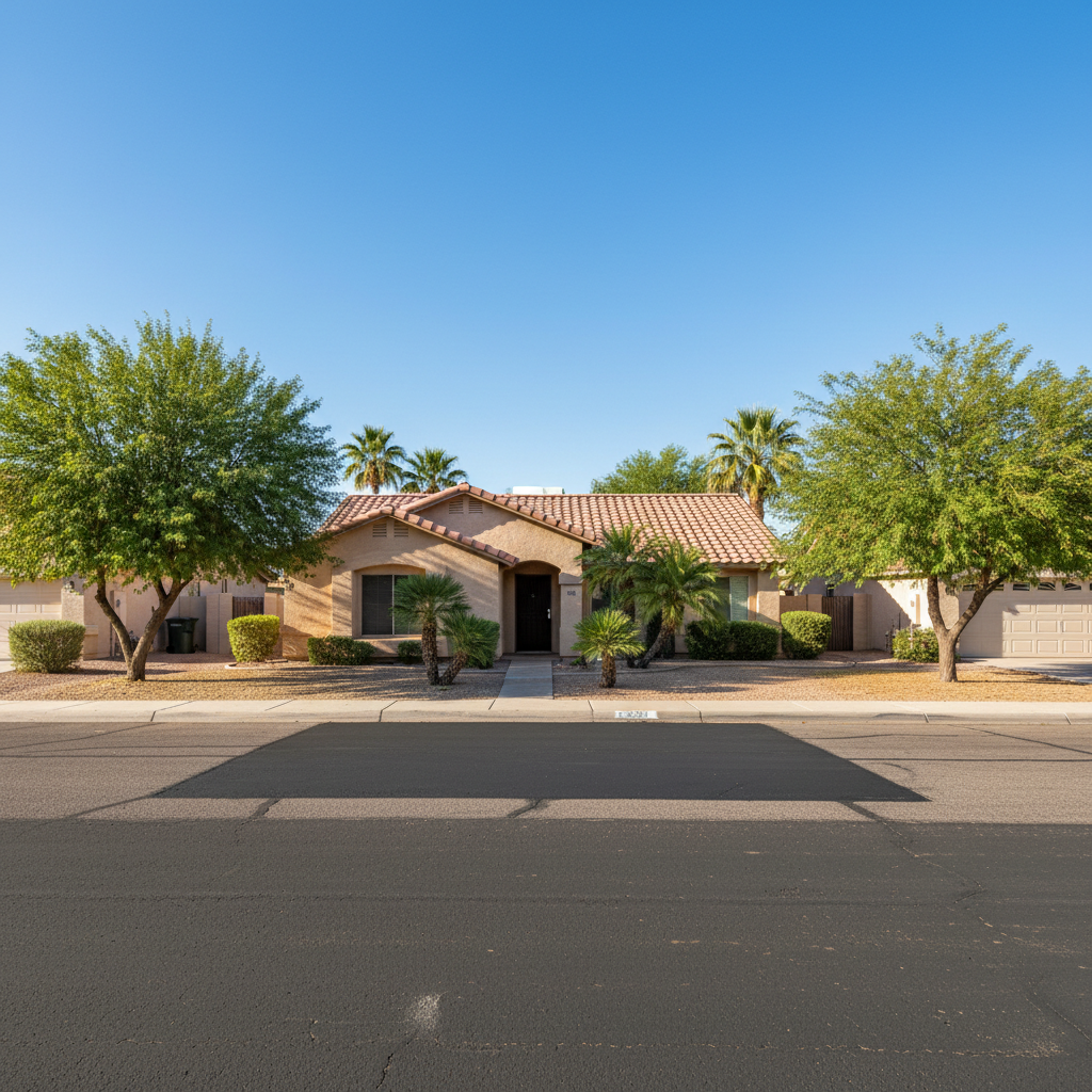Completed asphalt patching work at a residential property in Phoenix, AZ
