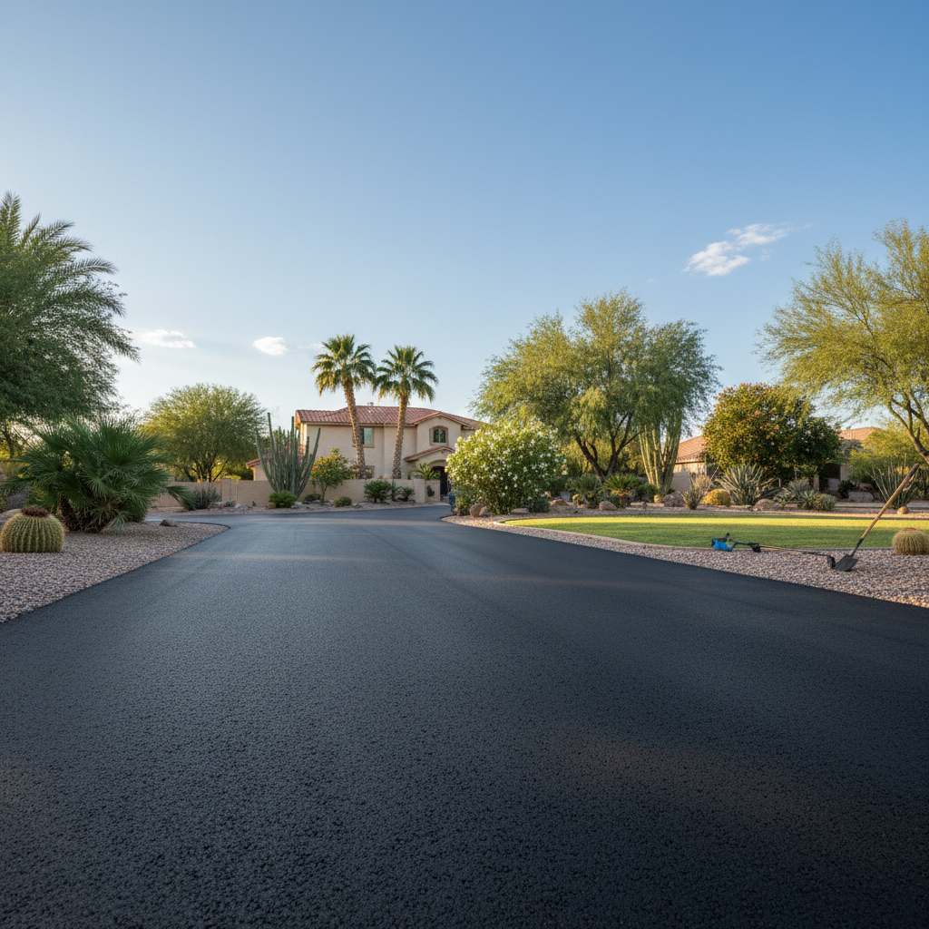 Completed asphalt paving work at a residential property in Phoenix, AZ