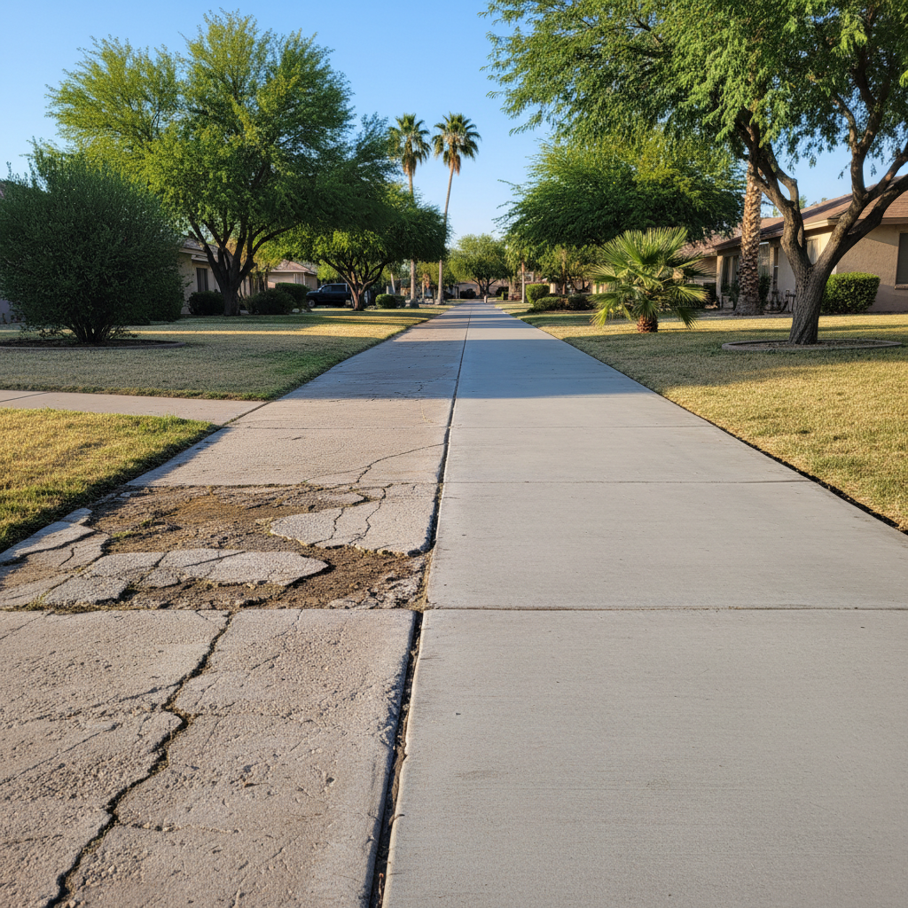 Completed concrete sidewalks work at a residential property in Avondale, AZ