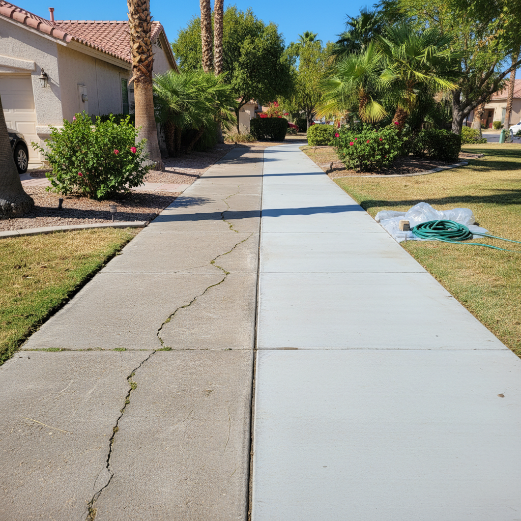 Completed concrete sidewalks work at a residential property in Glendale, AZ