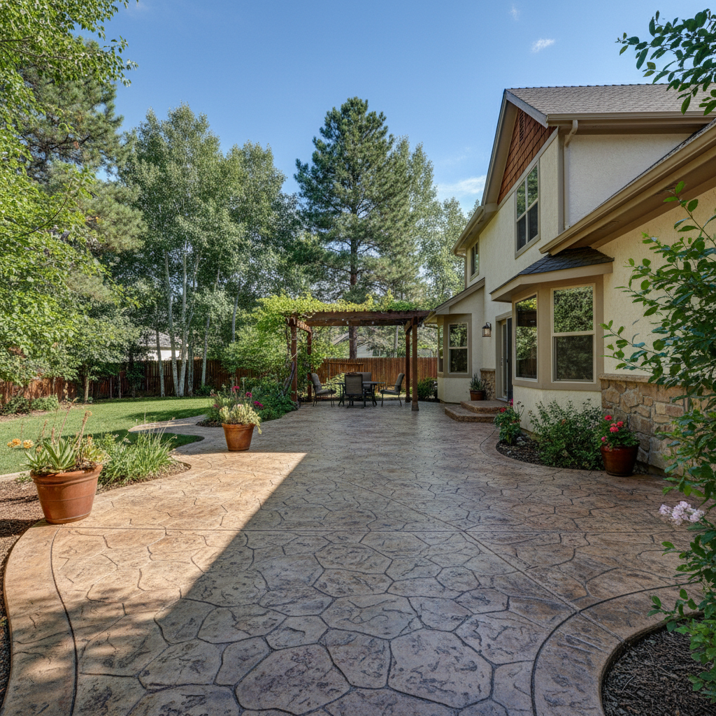 Completed stamped concrete work at a residential property in Flagstaff, AZ
