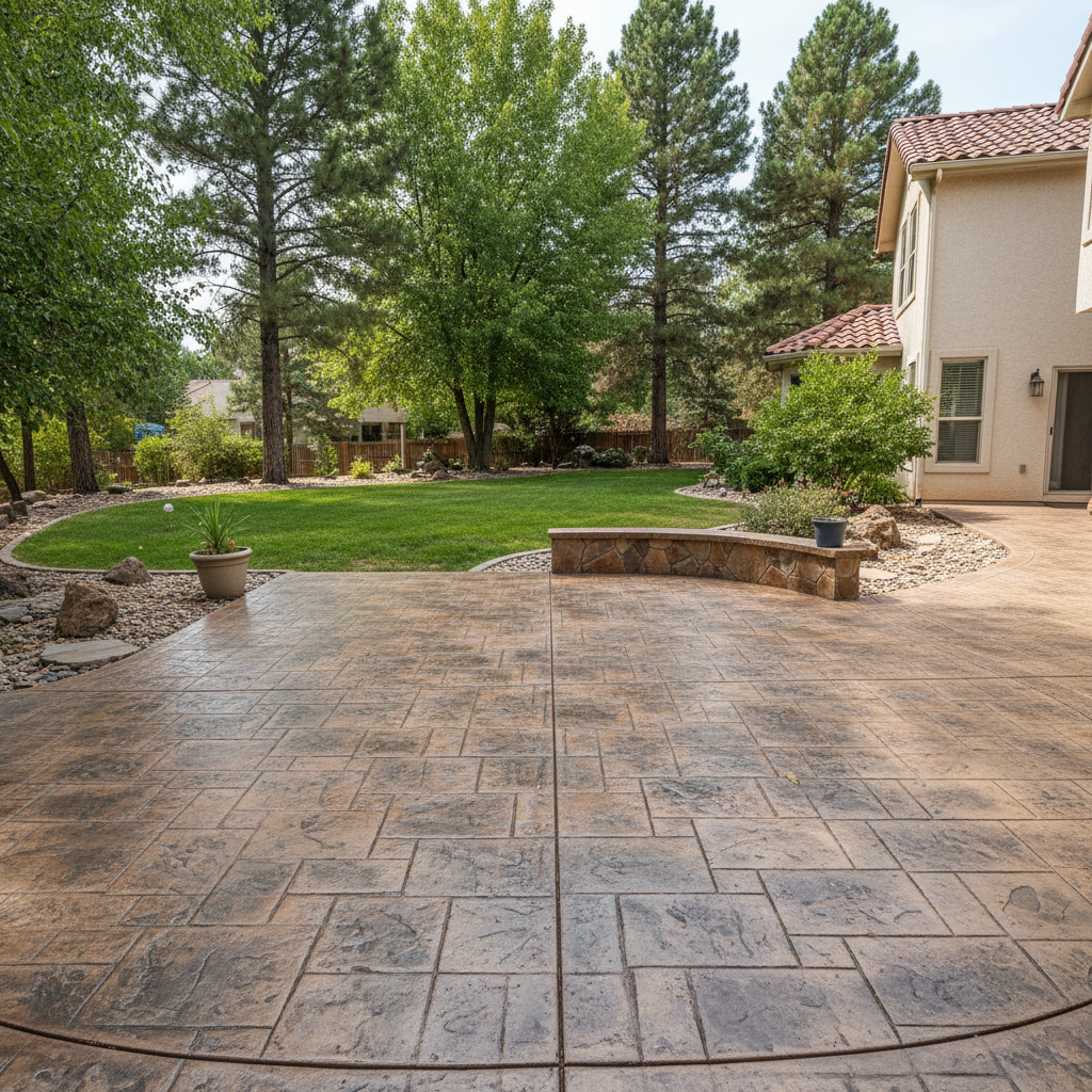 Completed stamped concrete work at a residential property in Flagstaff, AZ