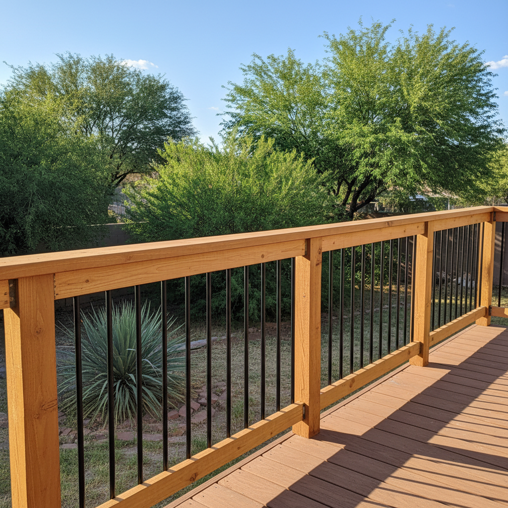 Completed deck railing installation work at a residential property in Tempe, AZ