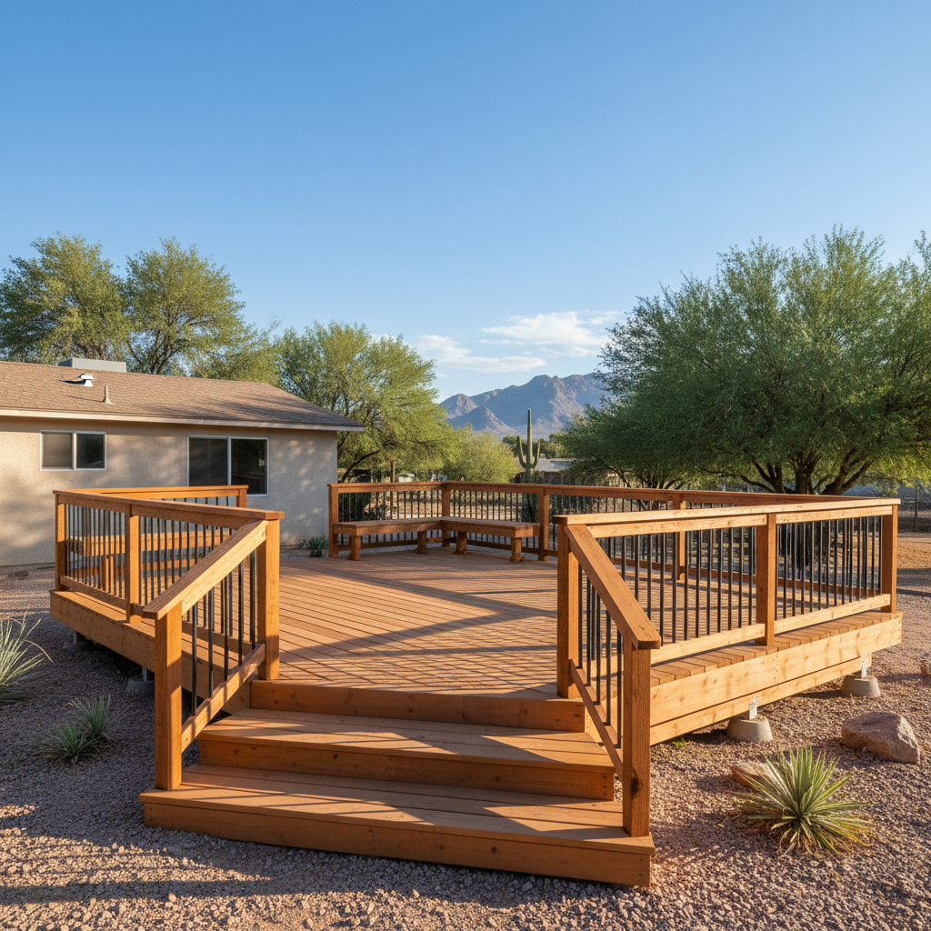 Completed deck construction work at a residential property in Apache Junction, AZ