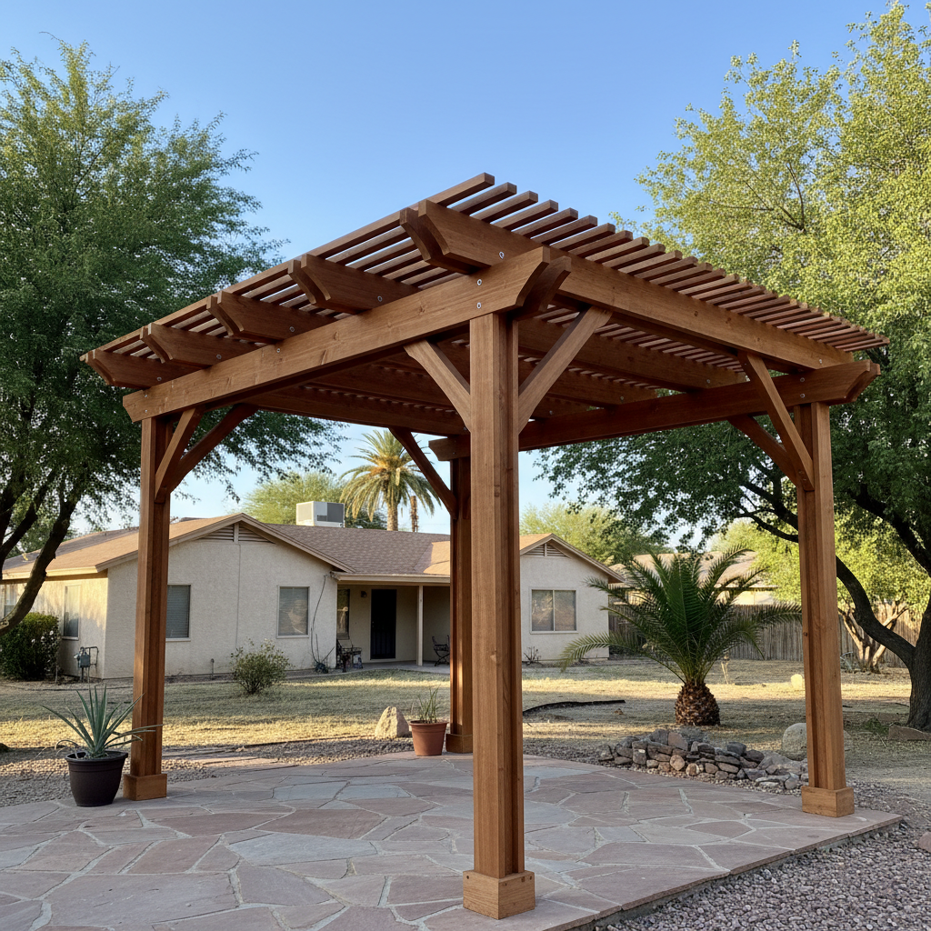 Completed pergola construction work at a residential property in Phoenix, AZ