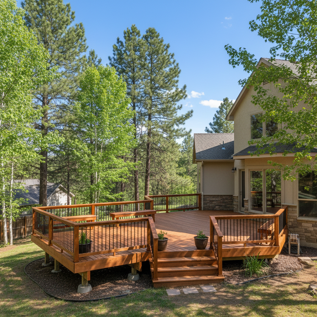 Completed wooden decks work at a residential property in Flagstaff, AZ