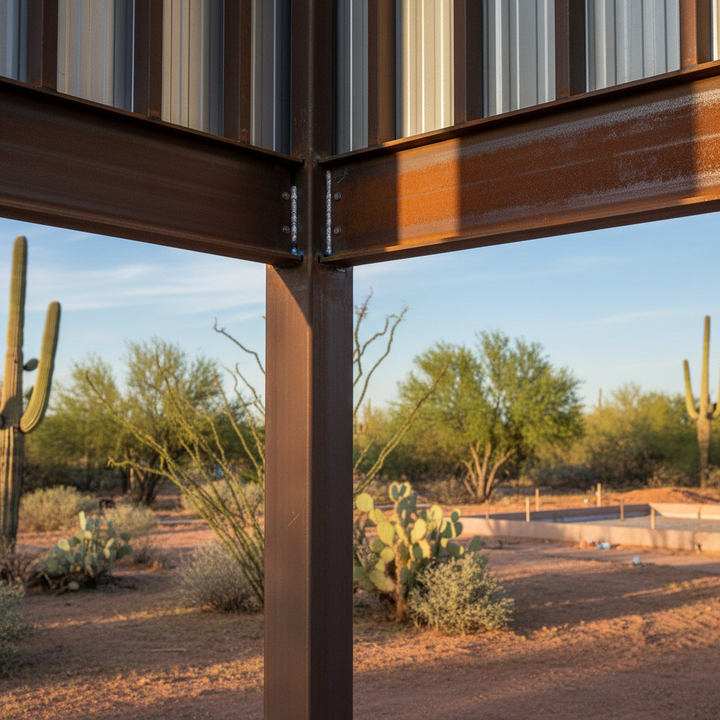 Completed metal post frame construction work at a residential property in Apache Junction, AZ