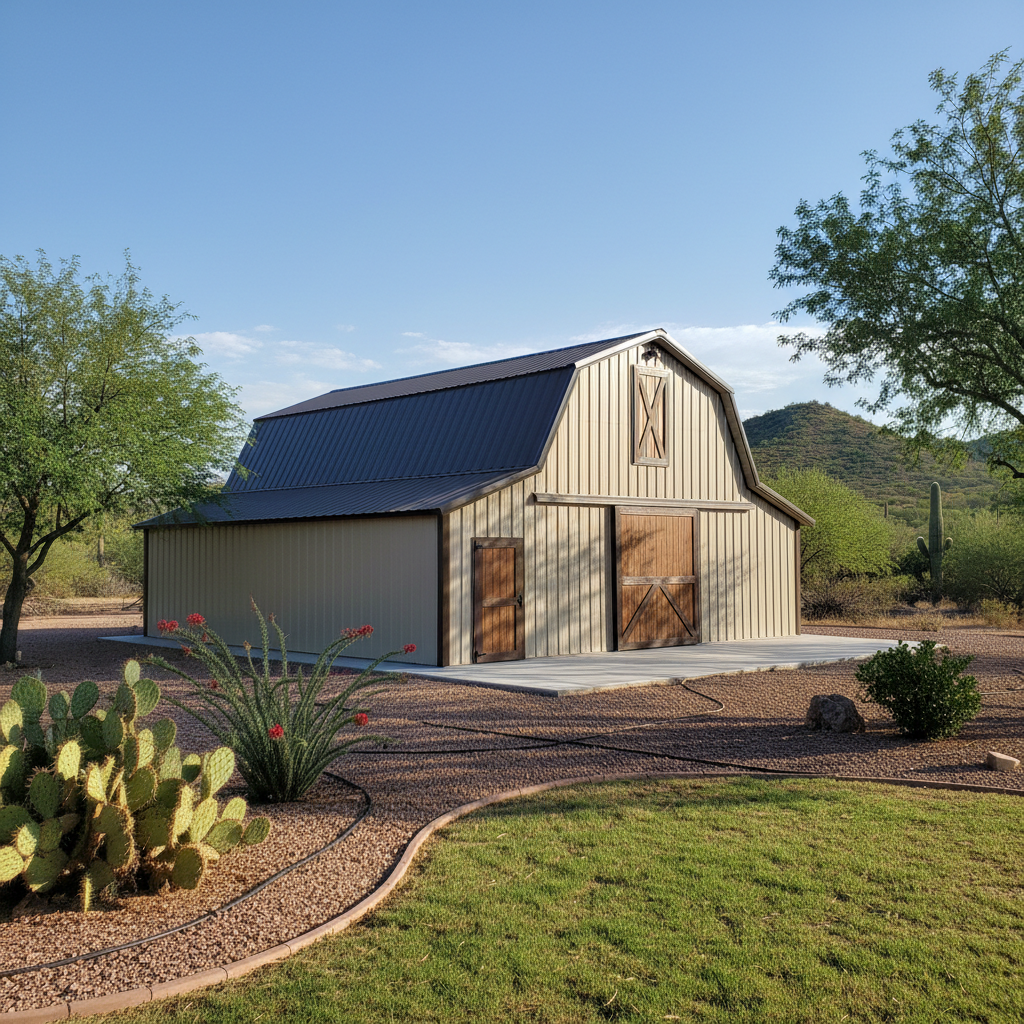 Completed metal pole barns work at a residential property in Marana, AZ