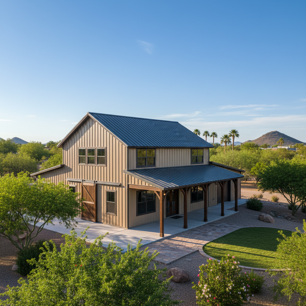 Completed metal barndominiums work at a residential property in El Mirage, AZ