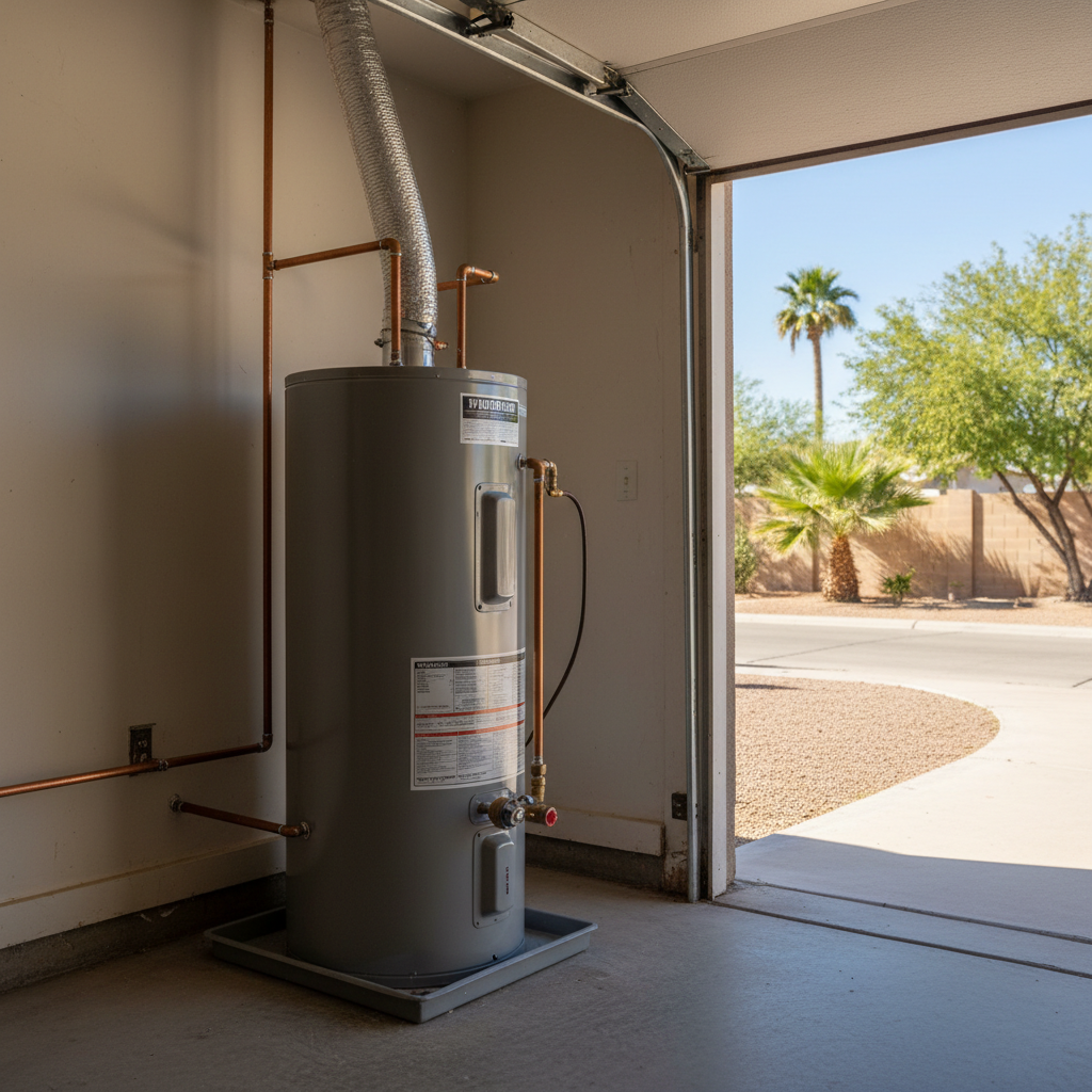 Completed water heater installation work at a residential property in Chandler, AZ
