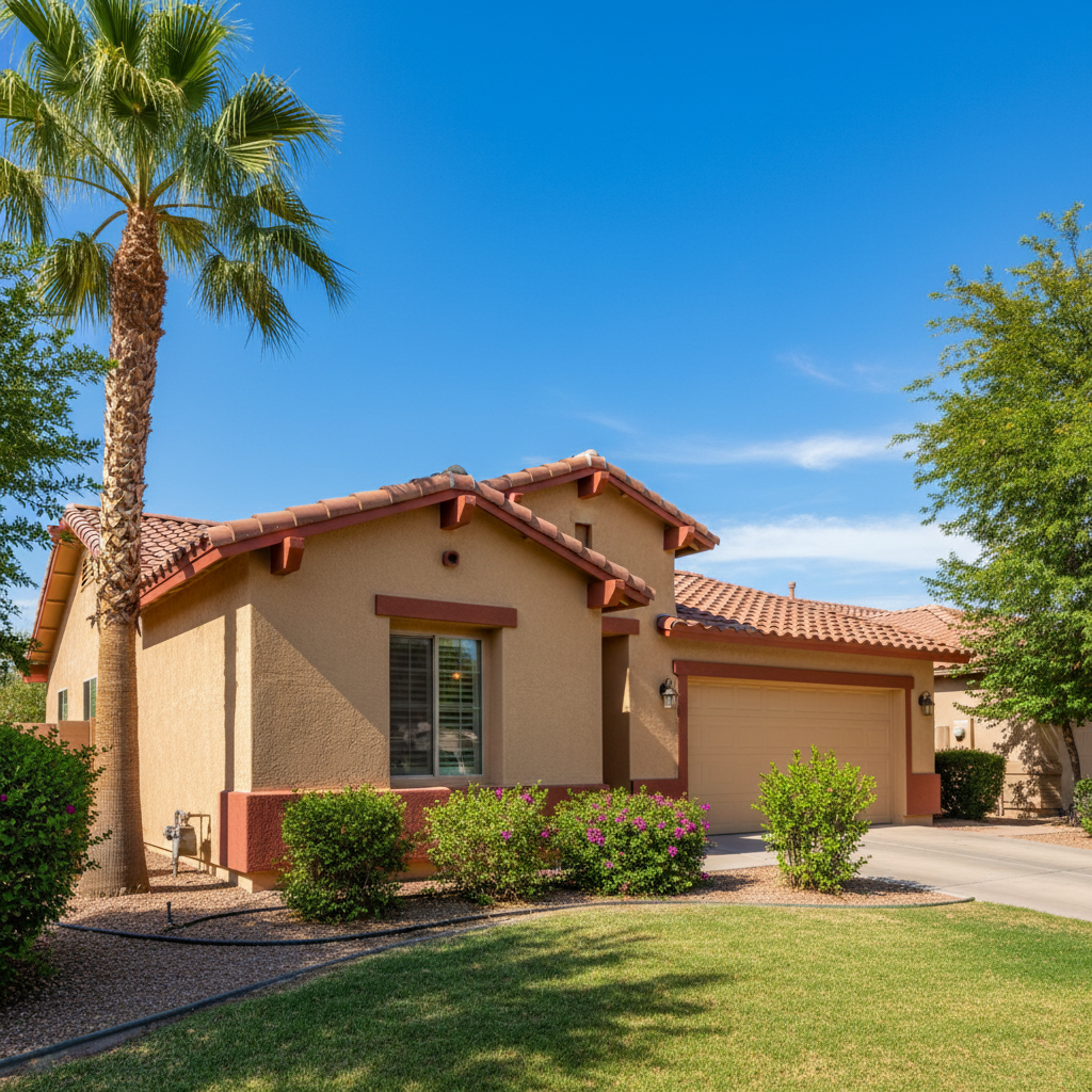 Completed stucco painting work at a residential property in Gilbert, AZ