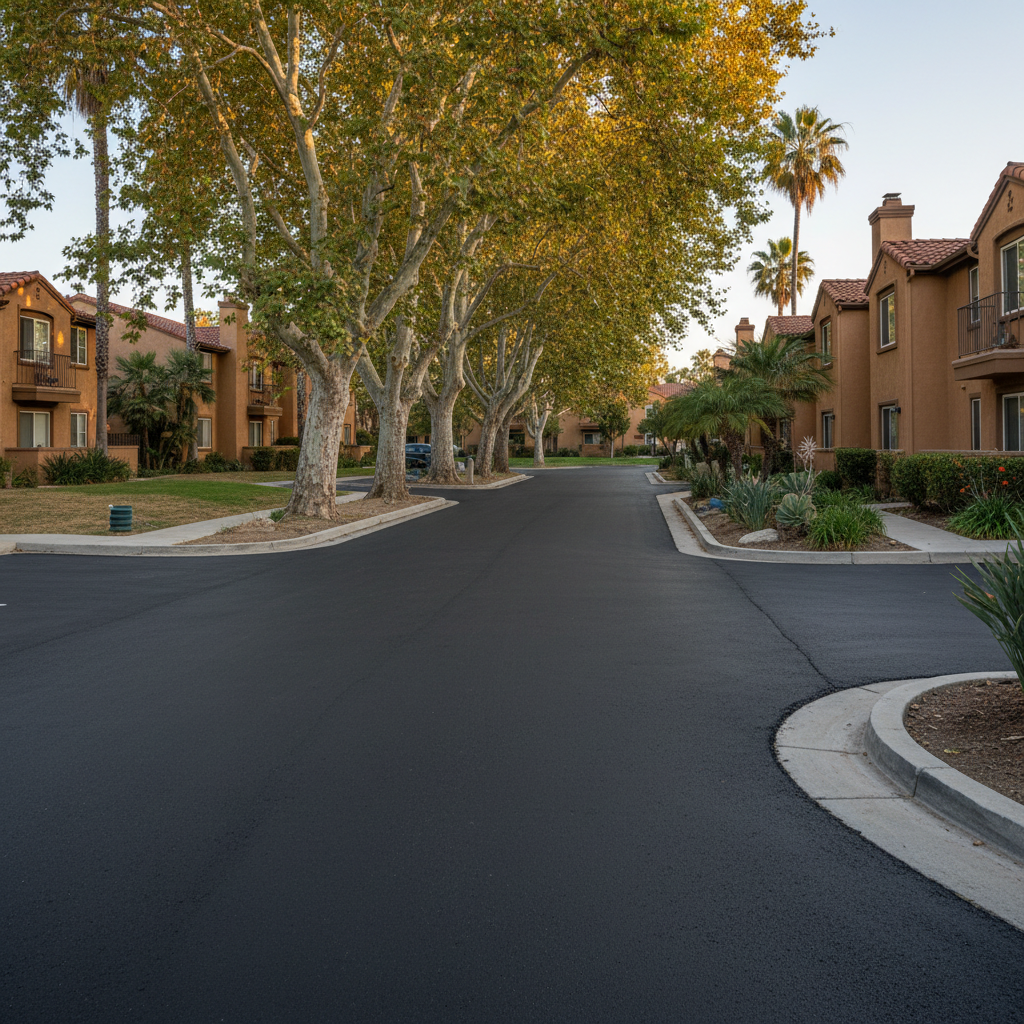 Completed commercial asphalt work at a residential property in Irvine, CA