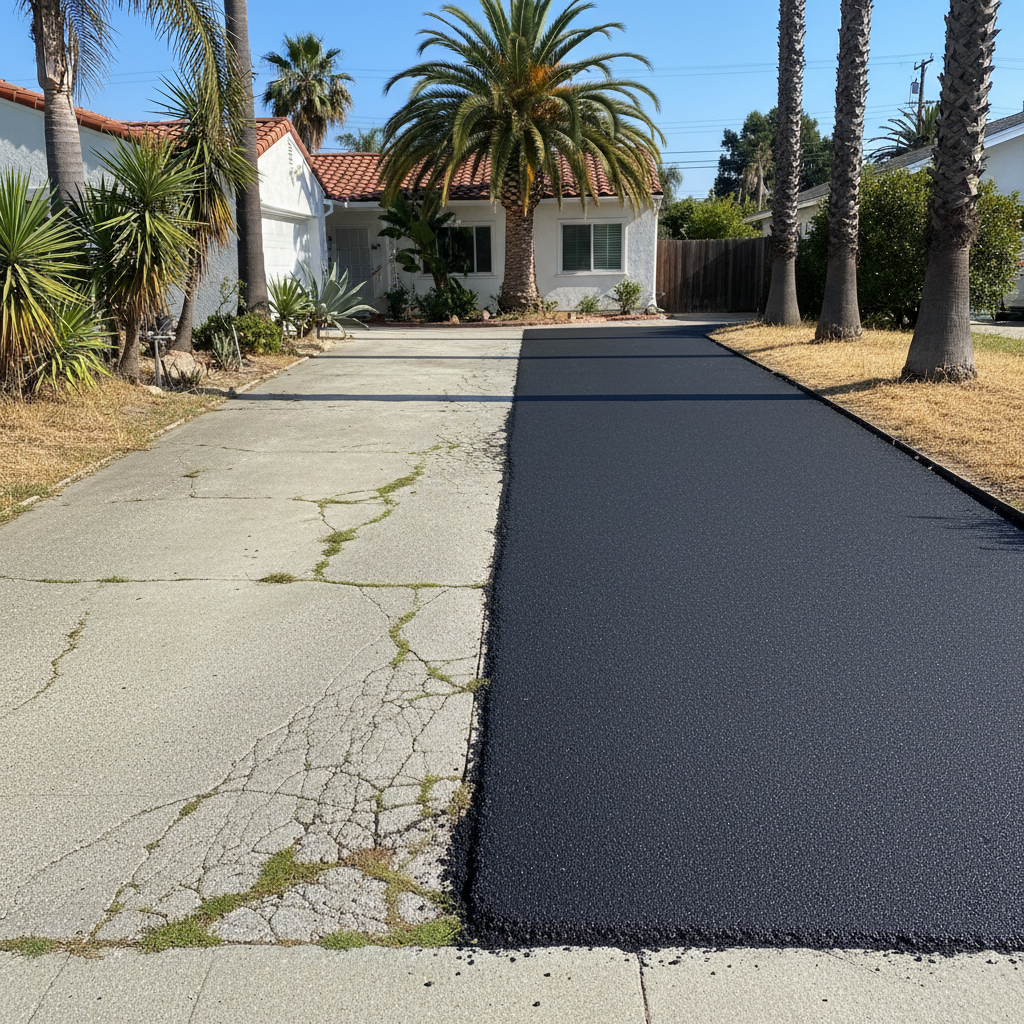 Completed asphalt paving work at a residential property in Long Beach, CA