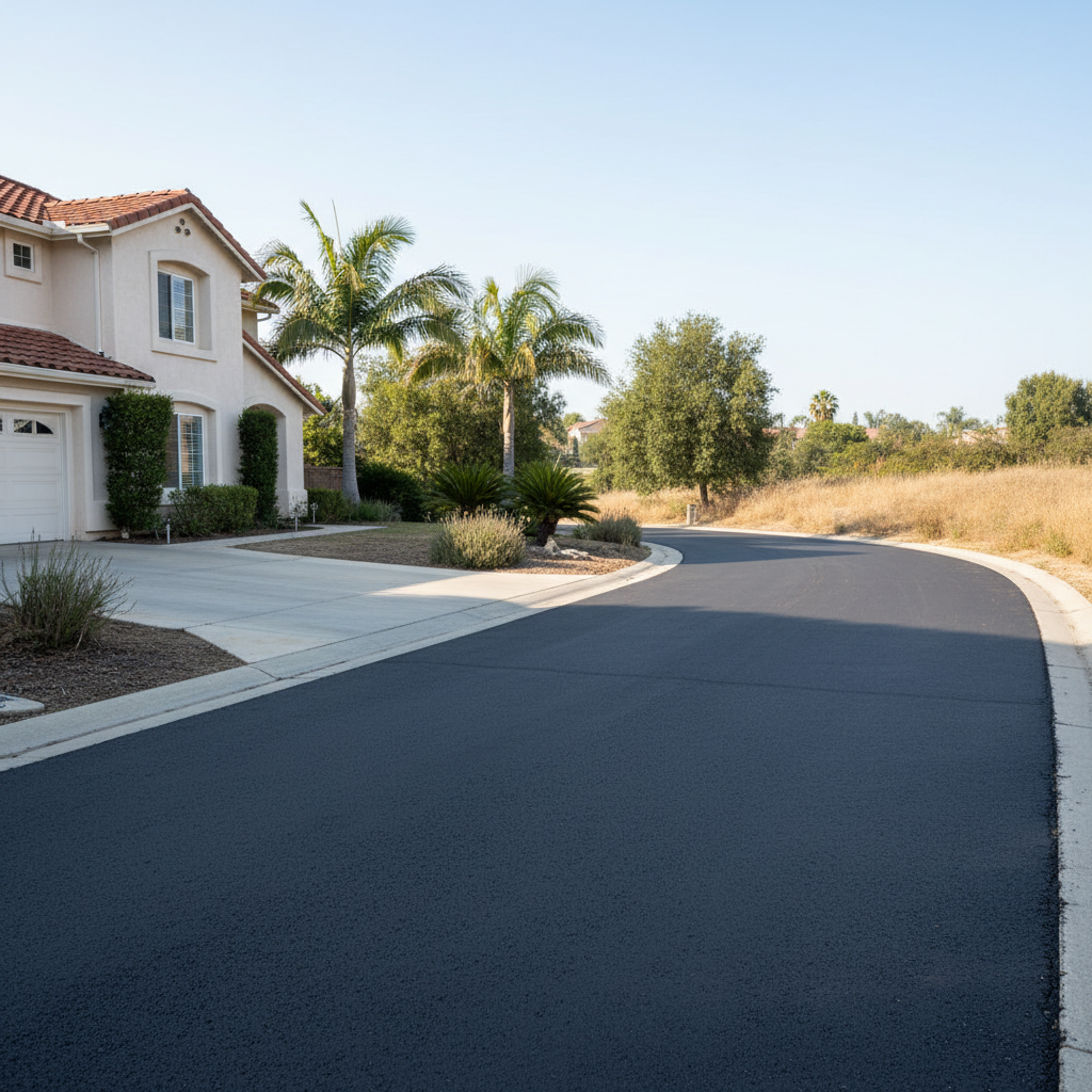 Completed asphalt repair work at a residential property in Westminster, CA