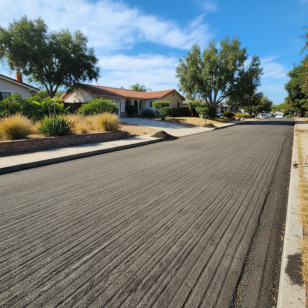 Completed asphalt milling work at a residential property in Pasadena, CA