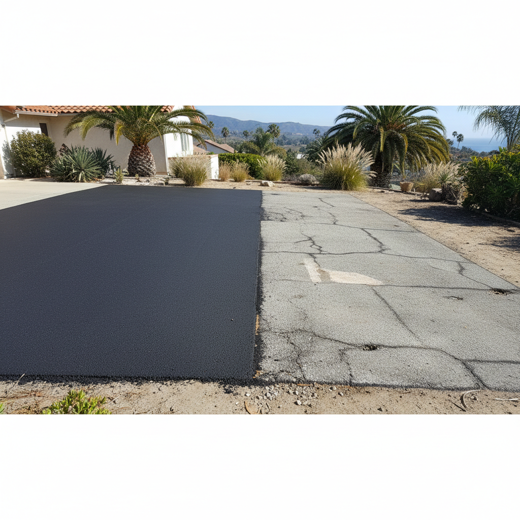Completed asphalt patching work at a residential property in Newport Beach, CA