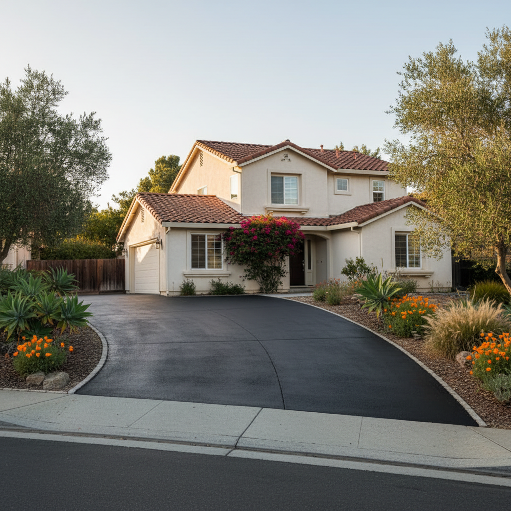 Completed asphalt sealcoating work at a residential property in Fremont, CA