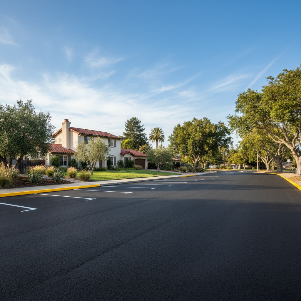Completed asphalt striping work at a residential property in Burlingame, CA