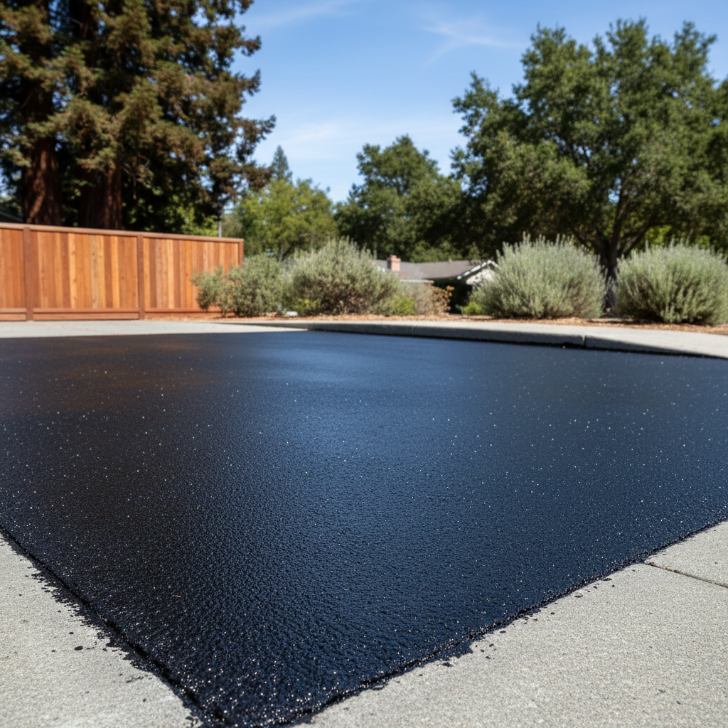Completed asphalt sealcoating work at a residential property in Burlingame, CA