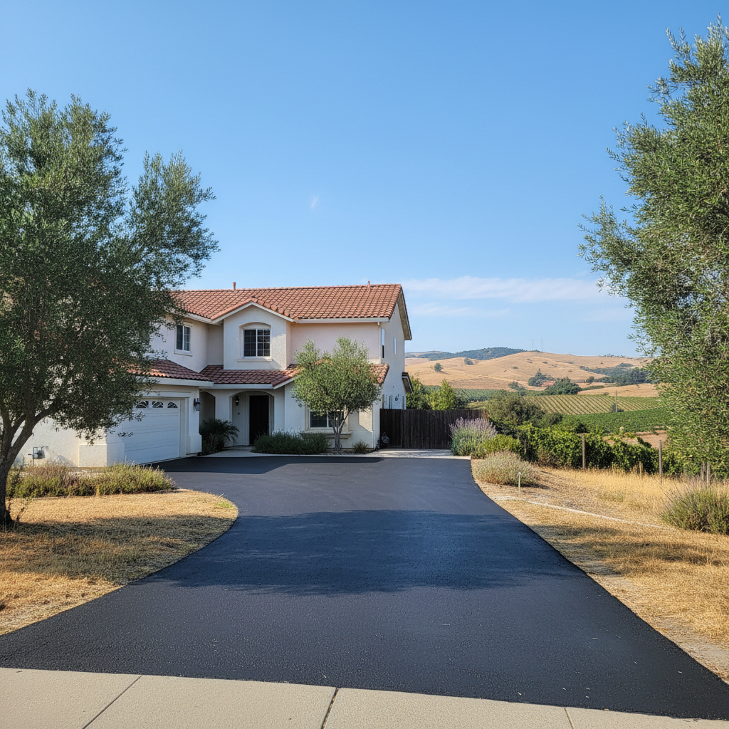 Completed asphalt sealcoating work at a residential property in Lodi, CA