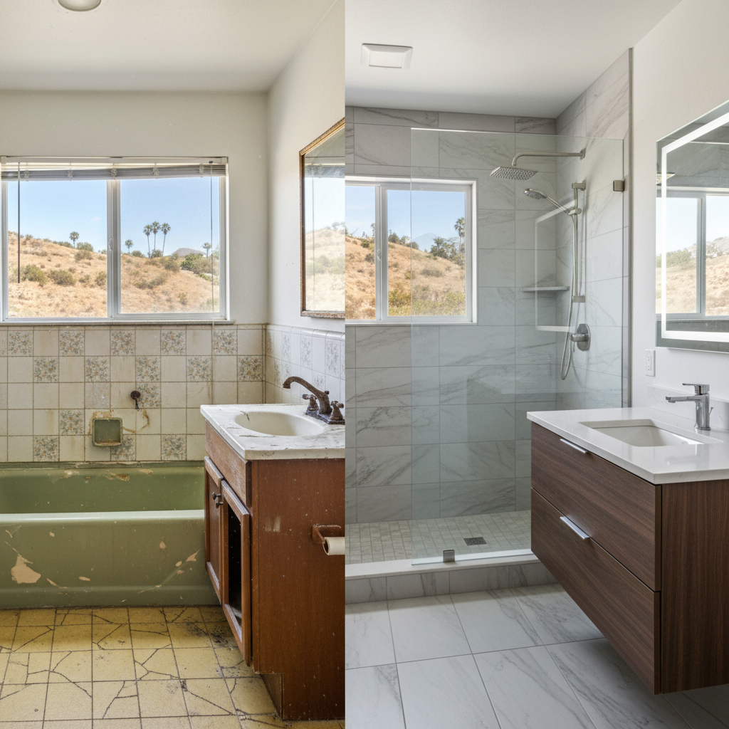 Completed bathroom remodel work at a residential property in Buena Park, CA