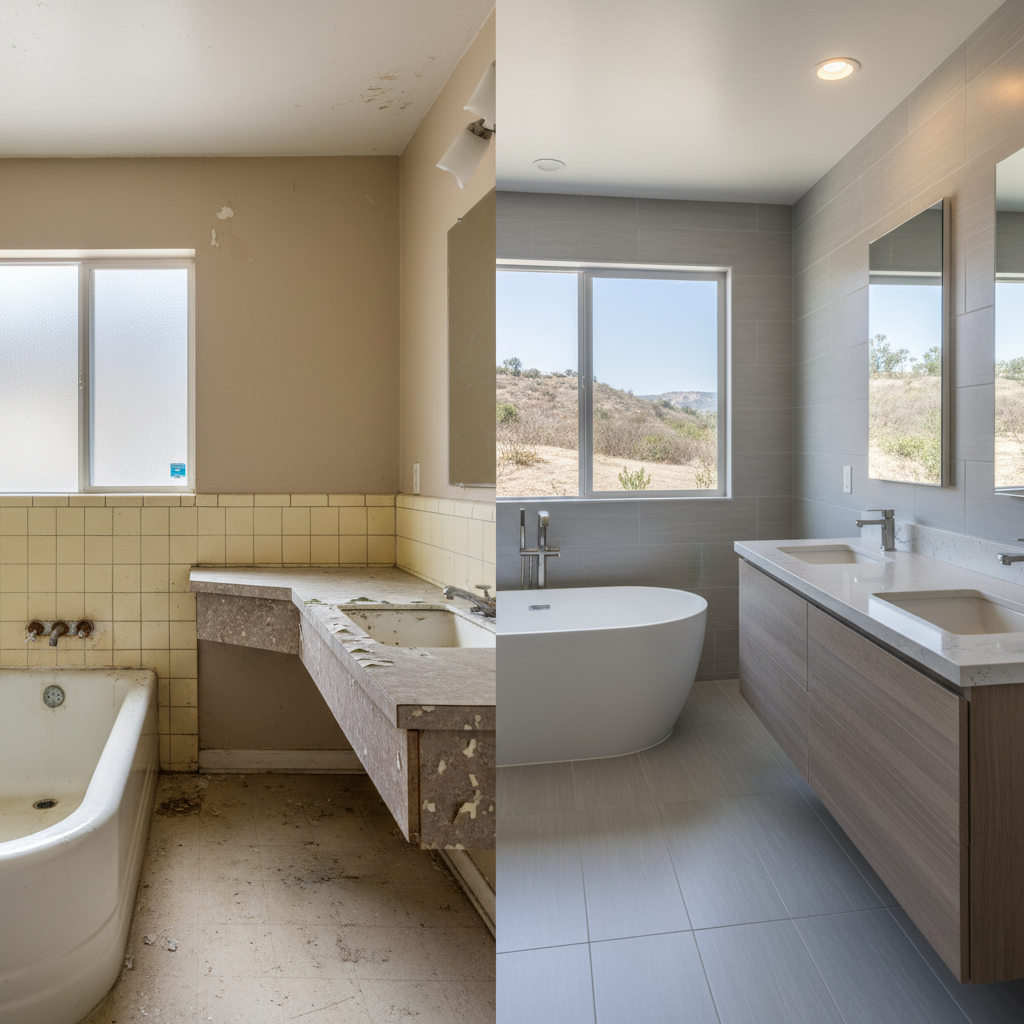 Completed bathroom remodel work at a residential property in Brea, CA