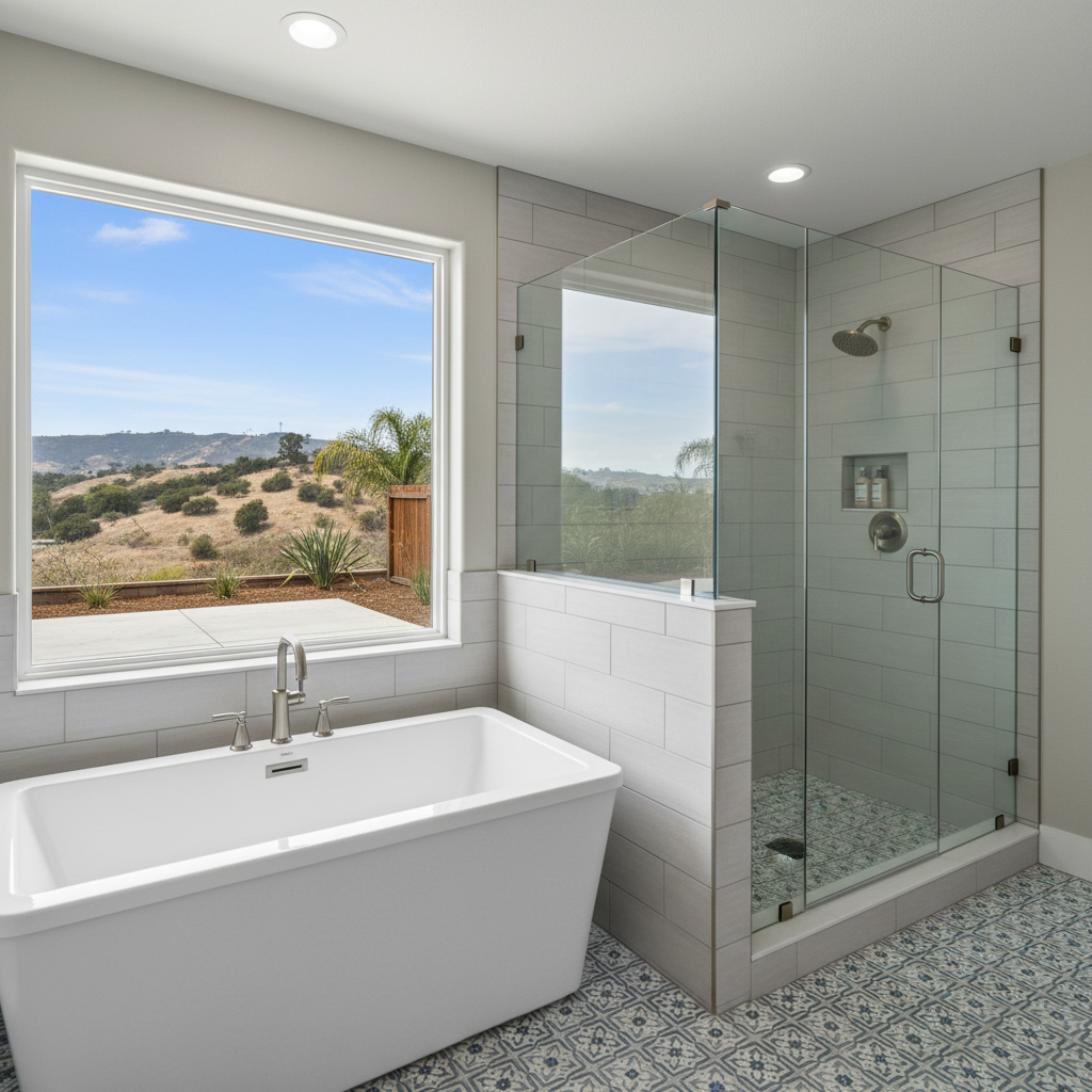 Completed bathtub and shower installation work at a residential property in Camarillo, CA