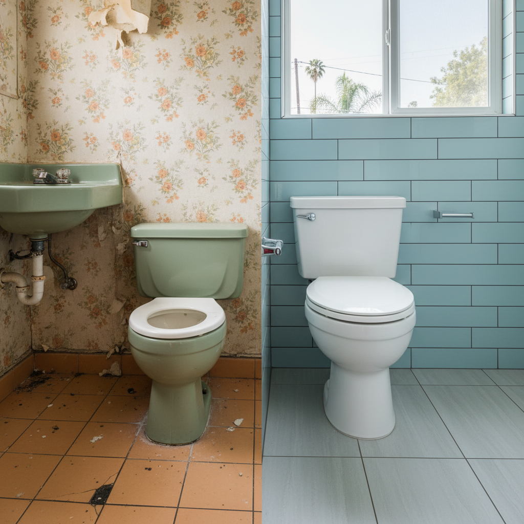 Completed toilet installation work at a residential property in Garden Grove, CA