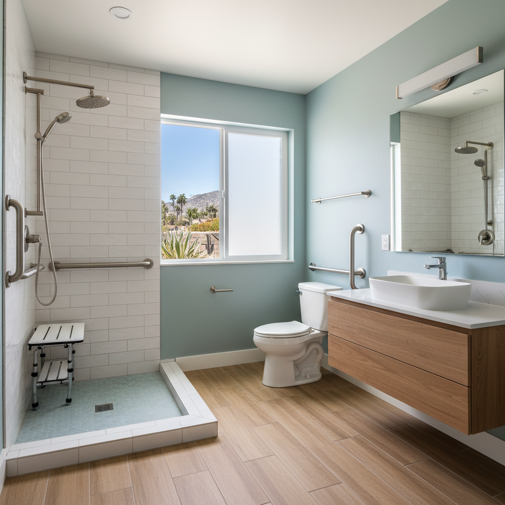 Completed handicap accessible bathrooms work at a residential property in Fountain Valley, CA