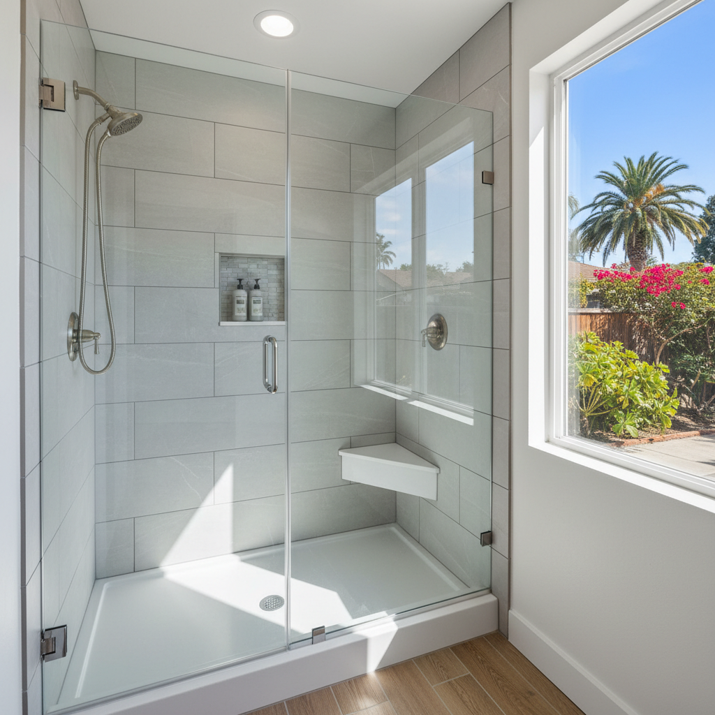 Completed shower replacement work at a residential property in Garden Grove, CA