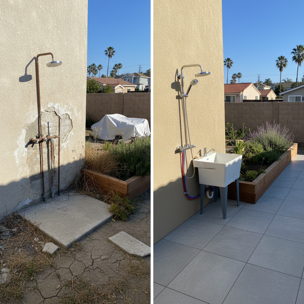 Completed plumbing work work at a residential property in Huntington Beach, CA