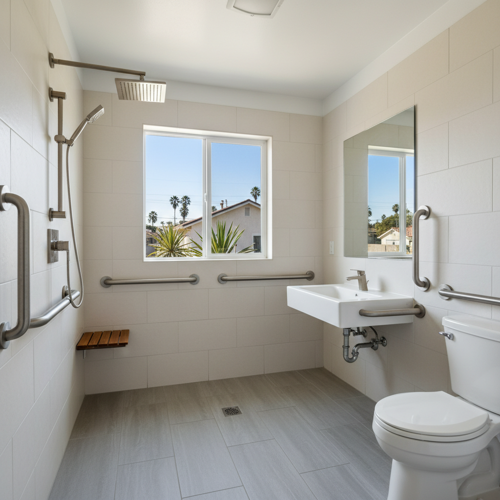 Completed handicap accessible bathrooms work at a residential property in Long Beach, CA
